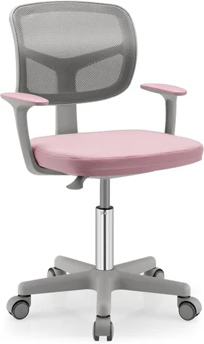 Vista 14 de Giantex Silla de escritorio para niños, silla rodante ergonómica ajustable con reposapiés y apoyabrazos abatibles, silla de oficina para niños