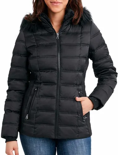 Vista 22 de Nautica Chaqueta acolchada de peso medio con capucha y ribete de piel sintética para mujer Negro