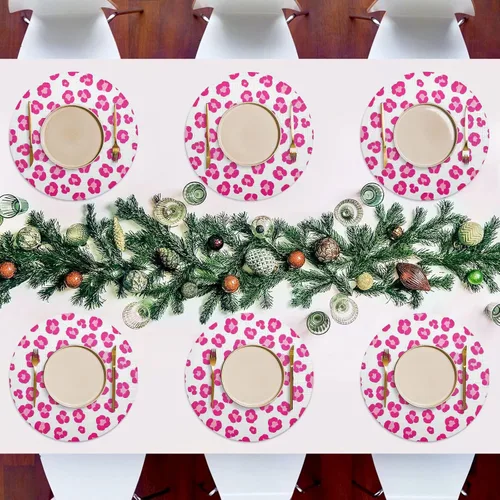 Vista 6 de Cute Pink Leopard White Round Place Mats, Heat Resistant Non Slip PVC Placemats Round for Kitchen one sizex4
