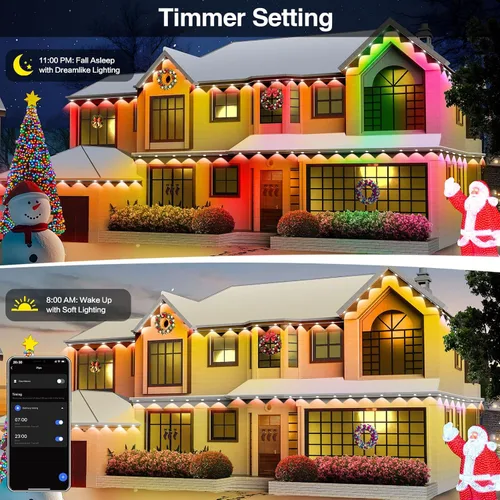 Vista 7 de Luces exteriores inteligentes permanentes para casa, IP67 impermeables con 54 escenas, 50 pies de luces LED RGB+IC para casa al aire libre todo