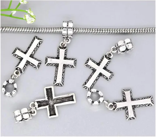 Vista 4 de Sexy Sparkles Dijes para pulseras espaciadores colgantes cruzados estilo europeo compatible, Aleación de metal de zinc