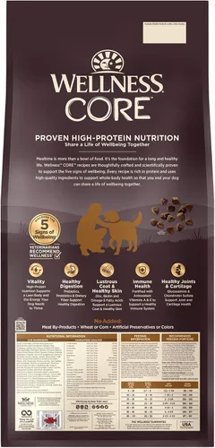 Vista 9 de Wellness CORE Alimento seco para perros, sin granos, alto en proteínas, natural, receta de pato silvestre, cordero, jabalí y conejo