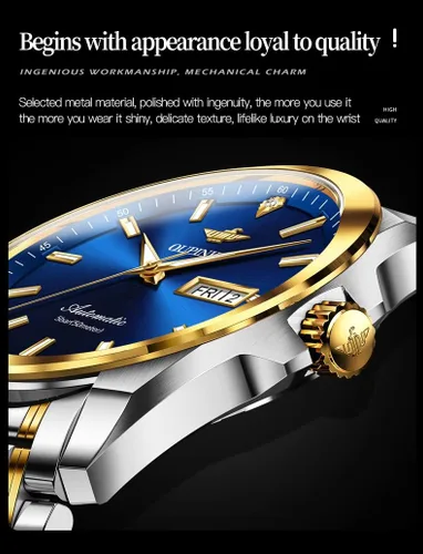 Vista 6 de OUPINKE Relojes automáticos para hombre, con diamantes reales, cuerda automática, mecánico, dorado, de lujo, reloj de pulsera impermeable
