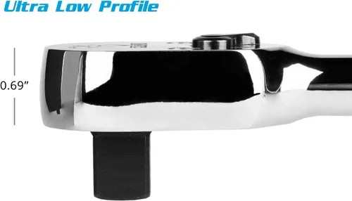 Vista 3 de Capri Tools - Trinquete de perfil bajo de cuadrante de 1/2 pulgada, 72 dientes verdaderos y arco oscilante de 5 grados