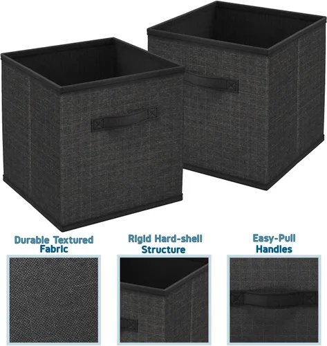 Vista 4 de Nestl Contenedores de almacenamiento plegables de tela, organizador de 6 cubos con asas, negro, 11 pulgadas para dormitorio, sala de juegos y más