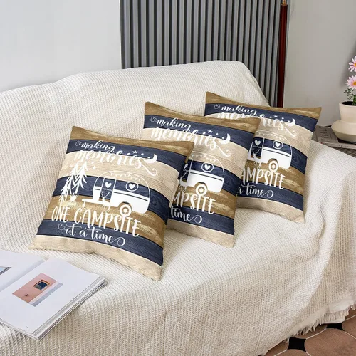 Vista 4 de Juego de 2 fundas de almohada de 16 x 16 pulgadas, fundas de almohada decorativas de camping feliz para decoración de caravanas para sofá cama