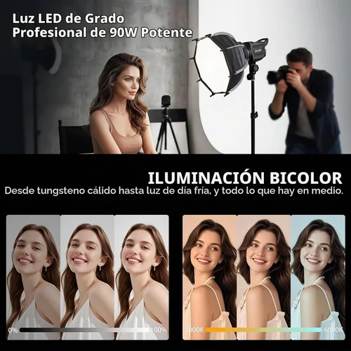 Vista 3 de Kit de iluminación Softbox, 12"/30cm 2700-6500K LED luz de video
