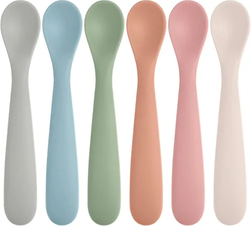 Vista 9 de Eascrozn Cucharas para bebé, paquete de 6 cucharas de alimentación de Marrón