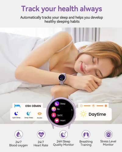 Vista 3 de Relojes inteligentes para mujer (respuestahacer llamadas), monitor de actividad de pantalla AMOLED de 1.27 pulgadas con monitor de frecuencia