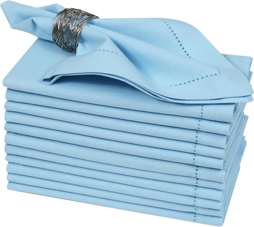 Vista 9 de Bedding Craft Juego de 12 Servilletas de Tela para Cena – 18x18 Azul Aéreo con Aspecto de Lino y Dobladillo Decorativo – Suaves, Lavables a Máquina