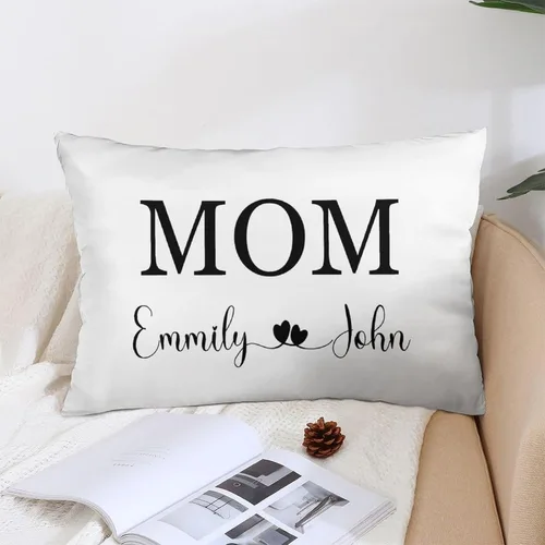 Vista 14 de Fundas de almohada lumbar personalizadas para el Día de la Madre con nombres de los niños, 12 x 20 pulgadas, funda de cojín rectangular decorativa