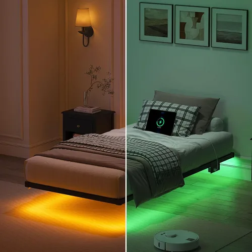 Vista 5 de YORMDMO Base de cama flotante tamaño individual, marco de cama resistente con luces LED inteligentes y estación de carga, cama moderna de plataforma