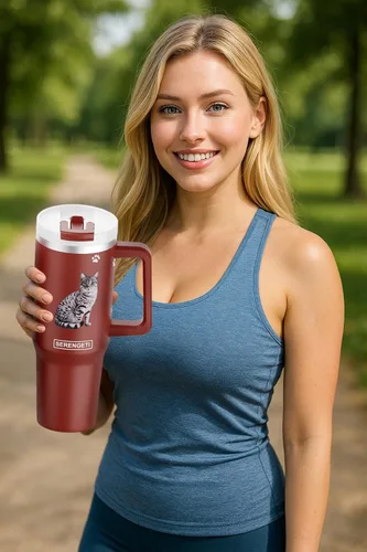 Vista 2 de SERENGETI - Vaso térmico de 40 onzas con asa y pajilla, con aislamiento al vacío con popote y tapa, taza de viaje de acero inoxidable para amantes