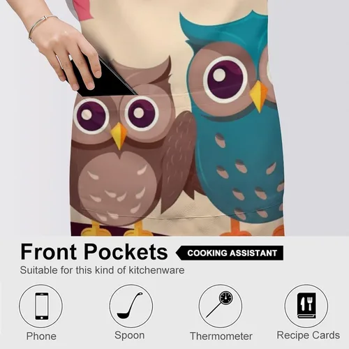 Vista 5 de Personalized Cute Owls Adult Apron, Kitchen Cooking Aprons for Woman Man, Adjustable Bib Apron with Pocket for Baking, BBQ Crafting Outdoors, Dining