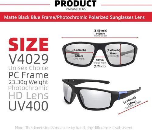 Vista 4 de Photochromic Polarized Sports Sunglasses for Men Women UV Protection Safety Outdoor Cycling Driving Fishing Glasses