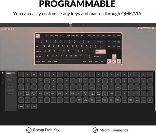 Vista 4 de Keychron K1 Pro Teclado mecánico inalámbrico personalizado, 80% de diseño 87 teclas QMK/VIA programable, ultra delgado retroiluminado blanco de bajo