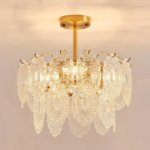 Vista 2 de AGV LIGHTING Elegante lámpara de araña de cristal, luminaria de techo grande semiempotrada, iluminación moderna vintage para dormitorio, sala