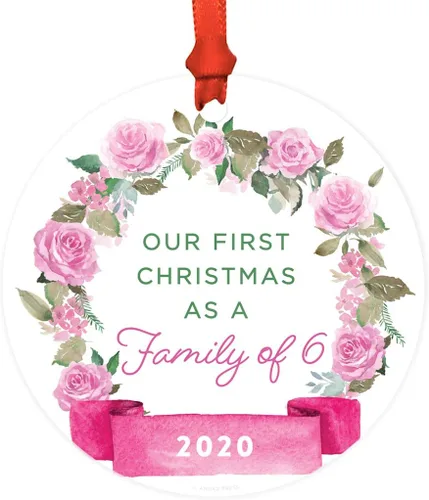 Vista 22 de Andaz Press Adorno de Navidad de madera grabado con láser para aniversario de boda, 1 año juntos, Navidad 2025, pancarta de flores rosas, 1 paquete