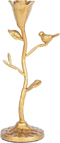 Vista 8 de Creative Co-Op Candelabro de hierro fundido forjado a mano con flores y pájaro, dorado