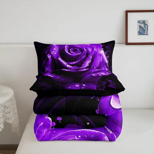 Vista 144 de Erosebridal Juego de edredón de hojas de cannabis, juego de ropa de cama de marihuana con estampado colorido de plantas, decoración bohemia de 2