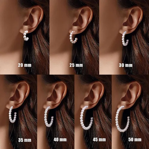 Vista 3 de Gacimy Aretes de aro de perlas para mujer con poste de plata de ley 925