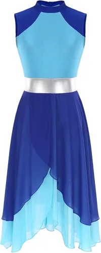 Vista 4 de TiaoBug Women's Adult Color Block Lyrical Praise Dance Dress Modern Contemporary Workship Dance Costume
