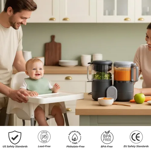 Vista 5 de Vaporizador y licuadora de alimentos para bebés, procesador de alimentos multifunción 4 en 1 y vaporizador con licuadora, descongelación