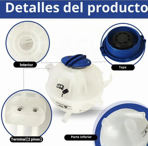 Vista 3 de 603-253 1K0121407A Tanque de depósito de refrigerante con tapa para Aud1 A3 Q3 TT RS3 y VW Jetta Passat Golf GTI Beetle CC Eos Rabbit