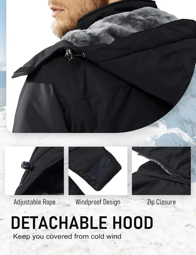 Vista 4 de MAGCOMSEN Chaqueta de esquí de invierno para hombre, chaquetas resistentes al agua y nieve, abrigos de forro polar cálido, para snowboard, trabajo