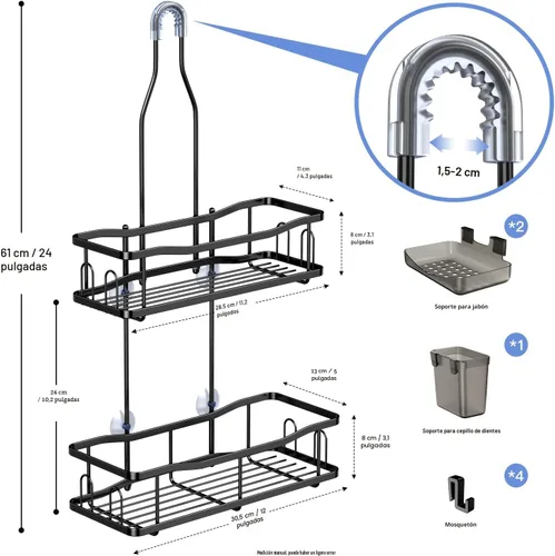 Vista 6 de Aitatty Organizador de baño colgante para ducha: estantes de ducha inoxidables sobre el cabezal de ducha, sin taladrar en el interior, estantes