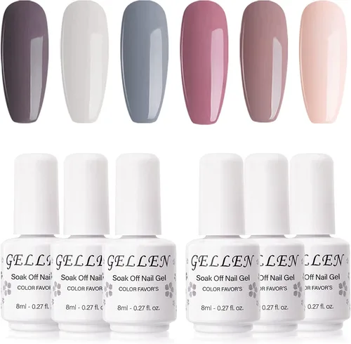 Vista 9 de Gellen Juego de 6 esmaltes de uñas de gel UV LED, colección de colores variados, 8 ml, cada uno 6 unidades - Verano Azul Blanco