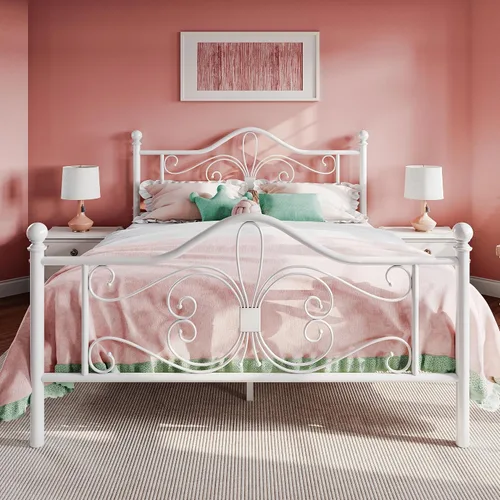 Vista 8 de SHA CERLIN Estructura de cama de tamaño individual para niños, estructura de cama de metal con cabecero y pie de cama con diseño de patrón de Negro