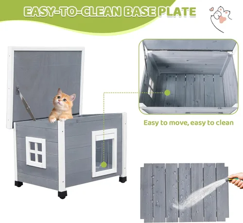 Vista 4 de Agitree Casa de madera para mascotas al aire libre, refugio de invierno resistente a la intemperie para perros y gatos, diseño elevado con ventana