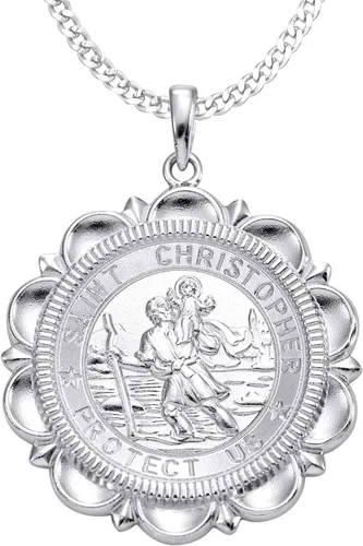 Vista 8 de YL Collar de San Cristóbal, plata de ley 925, medallón redondo grabado personalizado, protector religioso antiguo, colgante de talismán Medalla