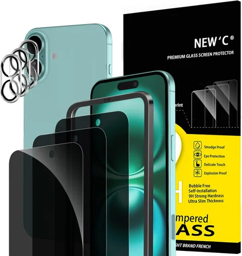 Vista 19 de NEW'C 3x Protector de privacidad para pantalla de iPhone 13 (15,49 cm) + 3x Protector de lente de cámara, protección del sensor, película de vidrio