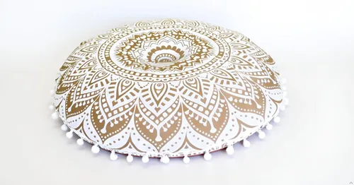 Vista 17 de CRAFT KALA Funda de cojín redonda grande de 32 pulgadas para el suelo bohemio, funda de puf boho, funda de cojín de mandala para meditación, cojines