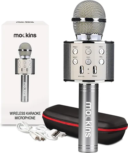 Vista 10 de Mockins Micrófono de Karaoke Bluetooth Negro para Niños con Altavoz Bluetooth Integrado Micrófono Inalámbrico de Karaoke Compatible con iPhone