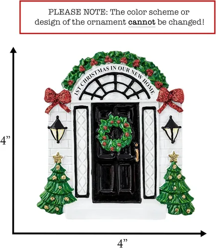 Vista 3 de Adorno de Navidad personalizado para el nuevo hogar 2026 Puerta negra con cinta de purpurina recuerdo único para el árbol de Navidad – Primer año