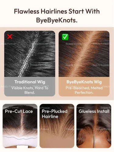 Vista 138 de Beauty Forever Bye Bye Knots - Peluca de cabello humano ondulado sin pegamento, predepilada, 7x5, encaje frontal, cabello humano suelto Peluca