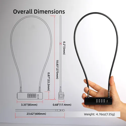 Vista 4 de Combinación de cable de bloqueo de bicicleta, cerradura combinada en U con código, para puerta de valla al aire libre, bicicleta para niños
