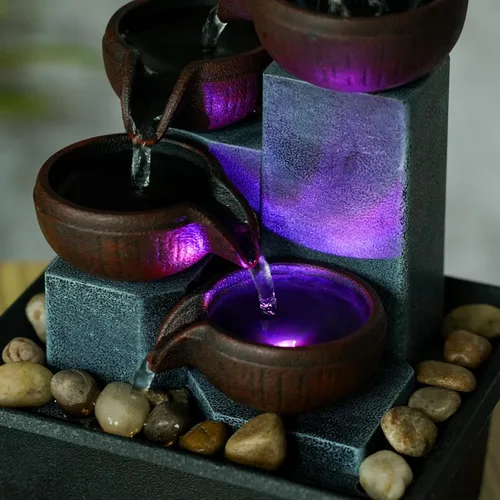 Vista 6 de Pequeña fuente de agua para interiores, función de cascada de meditación zen con bomba automática y rocas naturales de río, fuente de cascada