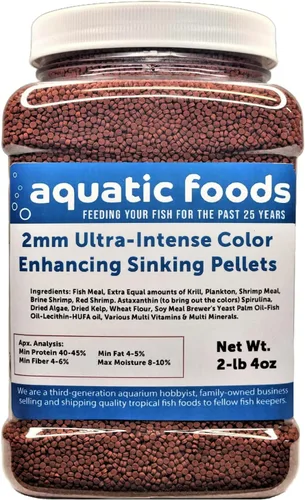 Vista 3 de Pellets de hundimiento de color rojo ultra intenso de 0.079 pulgadas para camarones, caracoles, cangrejos de río, bagre, peces de fondo, disco