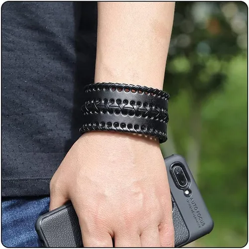 Vista 7 de Punk Rock - Pulsera de cuero trenzado ancho