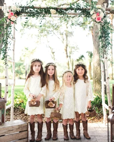 Vista 7 de Vestido de niña con flores, vestido de encaje con manga de 34