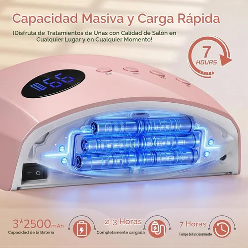 Vista 3 de Lámpara de uñas LED UV, luz UV inalámbrica de 72 W para uñas de gel con 45 Rosa