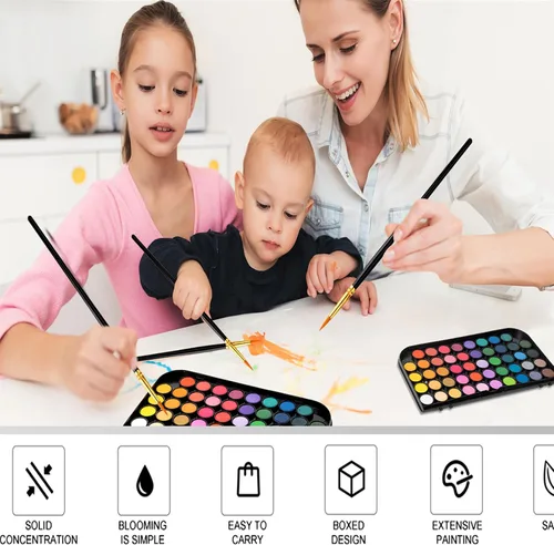 Vista 8 de GETHPEN Pintura de acuarela, juego de pintura de acuarela, juego de pintura de acuarela lavable de 48 colores con pincel, bolígrafo de agua