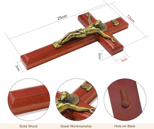 Vista 2 de KOMI Crucifijo de pared de 10 pulgadas, cruz de madera de Jesucristo, cruz católica colgante, decoración de pared, regalos católicos para hombres
