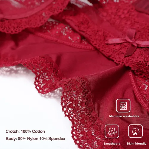 Vista 3 de LEVAO Tangas sexy para mujer, ropa interior de encaje, braguitas elásticas, sin costuras, paquete múltiple, S-XL