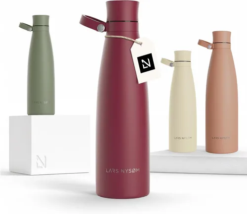 Vista 8 de LARS NYSØM Botella de agua aislada de acero inoxidable de 25 onzas, 34 onzas, frasco térmico aislado para bebidas calientes y frías, botella a Beige