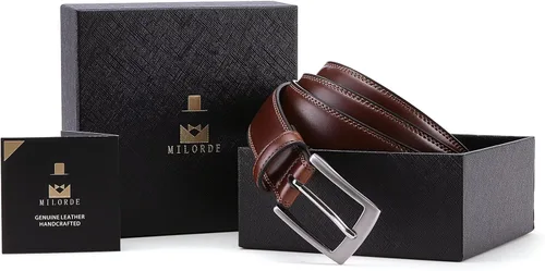 Vista 5 de MILORDE Cinturón de vestir de cuero genuino para hombre, hecho a mano, 100% cuero de vaca, diseños clásicos y modernos para trabajo, negocios y uso